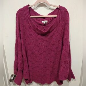 Andree By Unit Women's Fuchsia Batwing Sleeve Off Shoulder Pullover Sweater Top